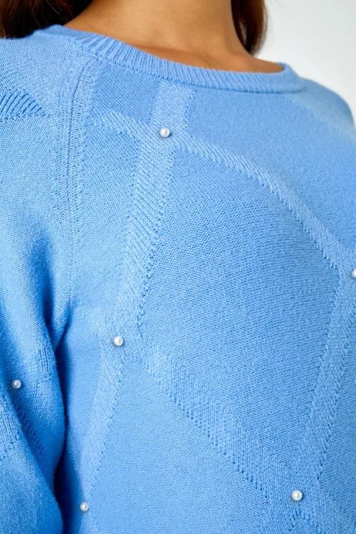 Roman Light Blue Pearl Embellished Jumper Dress - 10 Image 4