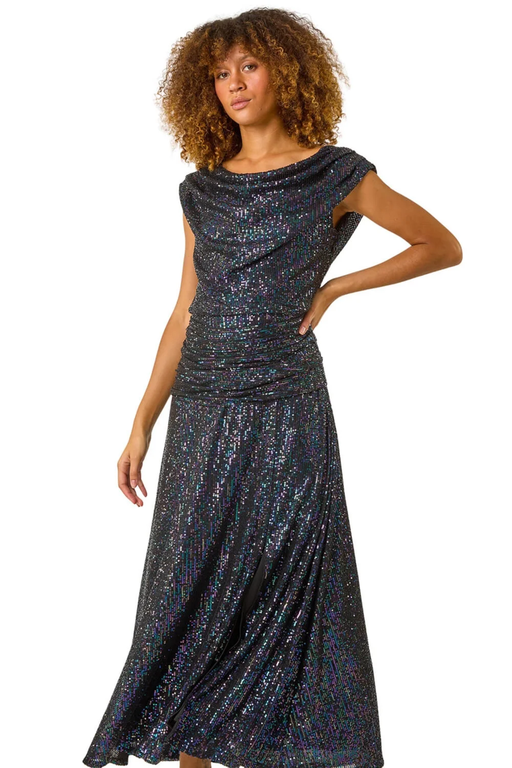 roman sequin dress Velvet Sequin Embellished Dress in Multi