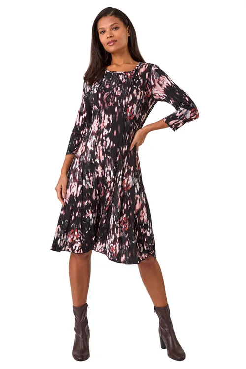 Roman Mocha Abstract Spot Print Stretch Midi Dress - 18 Image 2