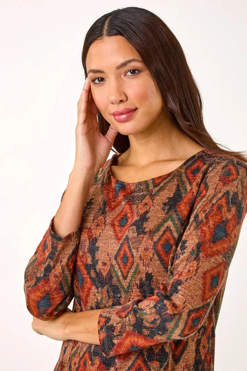Roman Tan Aztec Print Pocket Shift Stretch Dress - 20 Image 4