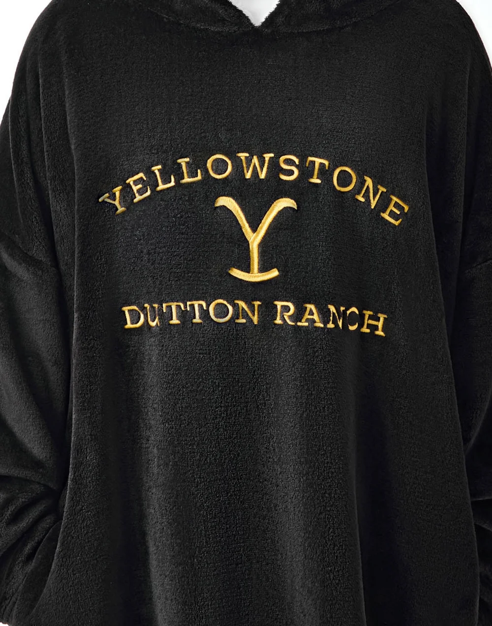 Yellowstone Black Dutton Ranch Logo Blanket Hoodie - One Size Image 4