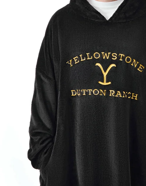 Yellowstone Black Dutton Ranch Logo Blanket Hoodie - One Size Image 3