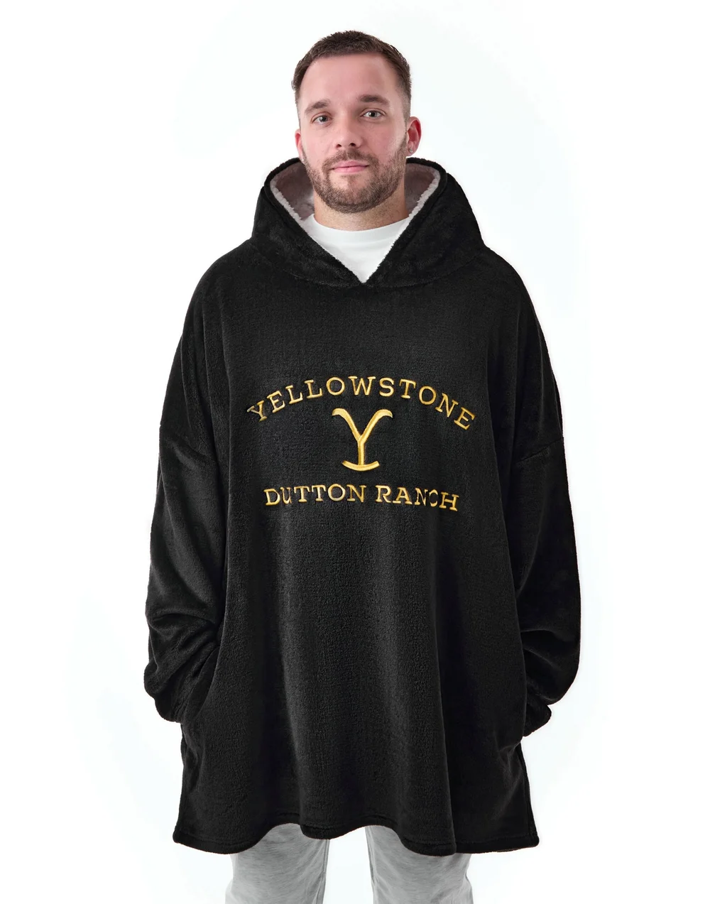 Yellowstone Black Dutton Ranch Logo Blanket Hoodie - One Size Image 1