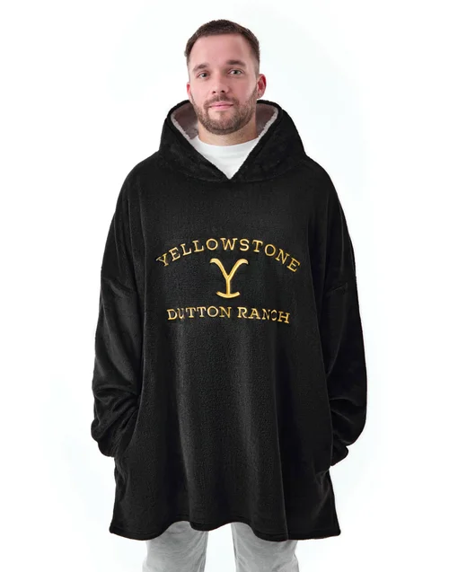 Yellowstone Black Dutton Ranch Logo Blanket Hoodie - One Size Image 1