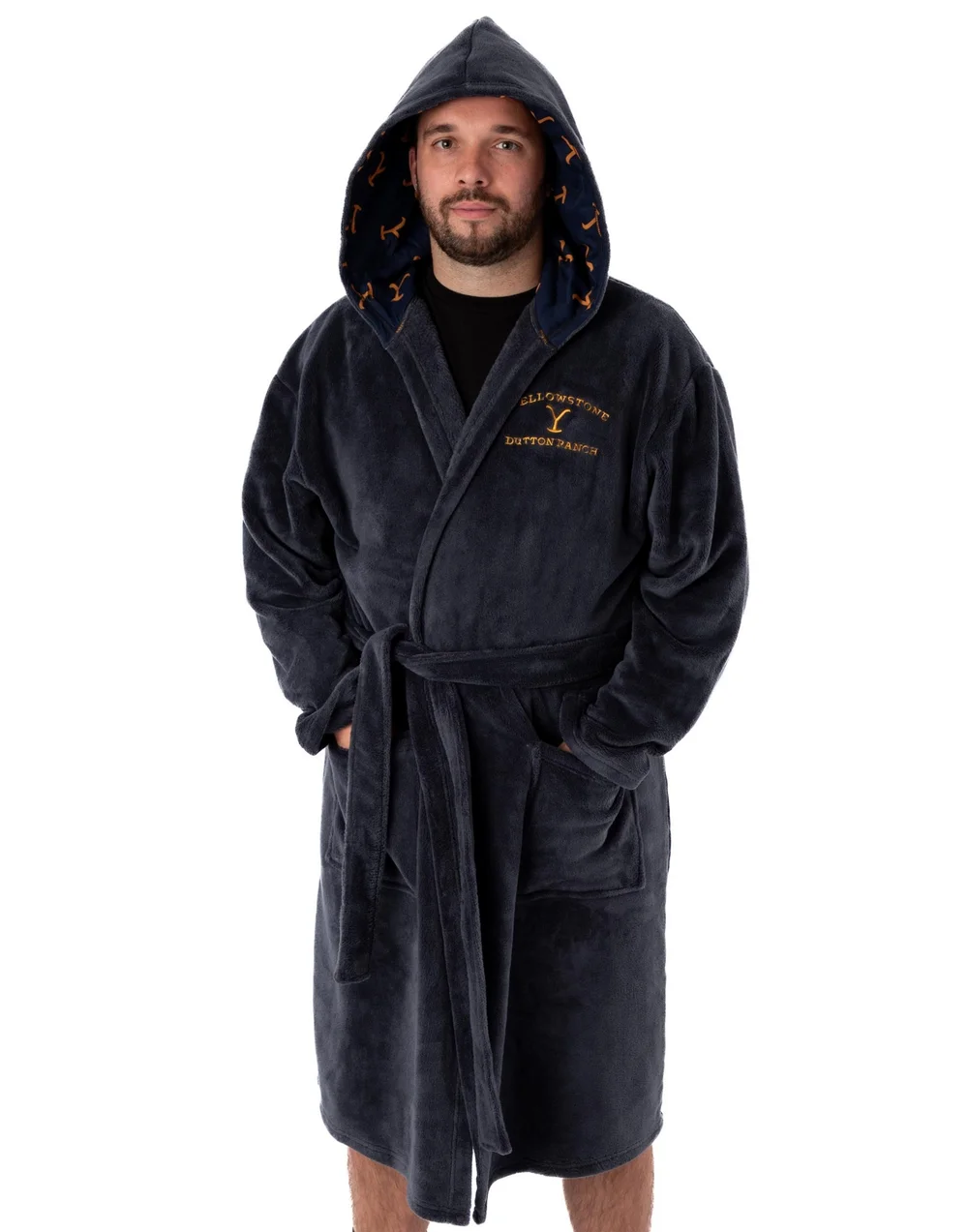 Yellowstone Blue Dutton Ranch Montana Hooded Bathrobe - Small Image 5