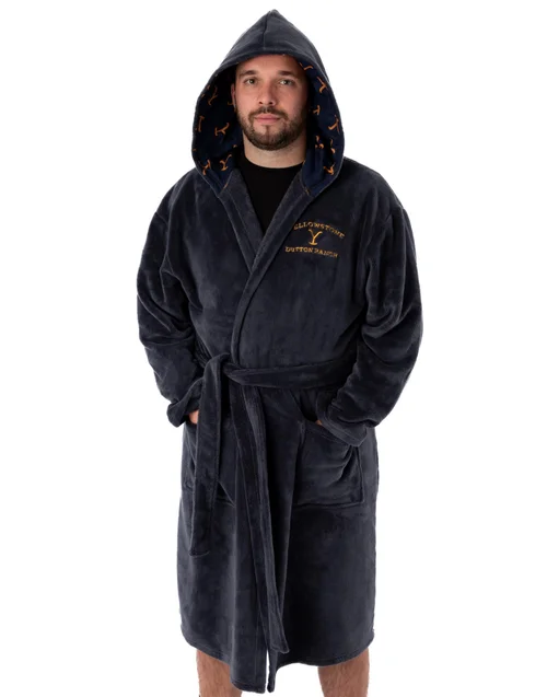 Yellowstone Blue Dutton Ranch Montana Hooded Bathrobe - Small Image 5