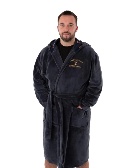 Yellowstone Blue Dutton Ranch Montana Hooded Bathrobe - Small Image 1