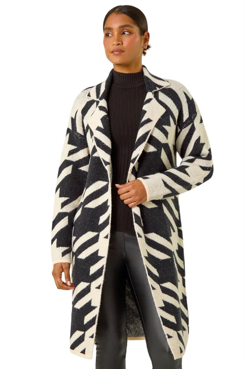 Roman Black Houndstooth Pattern Knit Coatigan - 10 Image 1