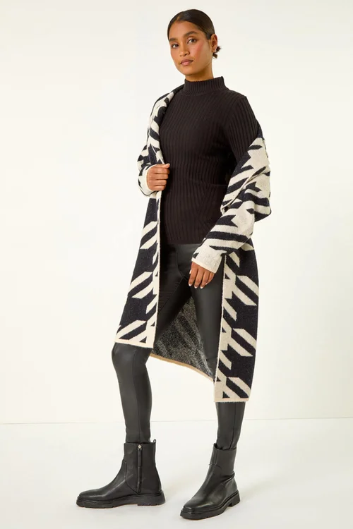 Roman Black Houndstooth Pattern Knit Coatigan - 10 Image 2