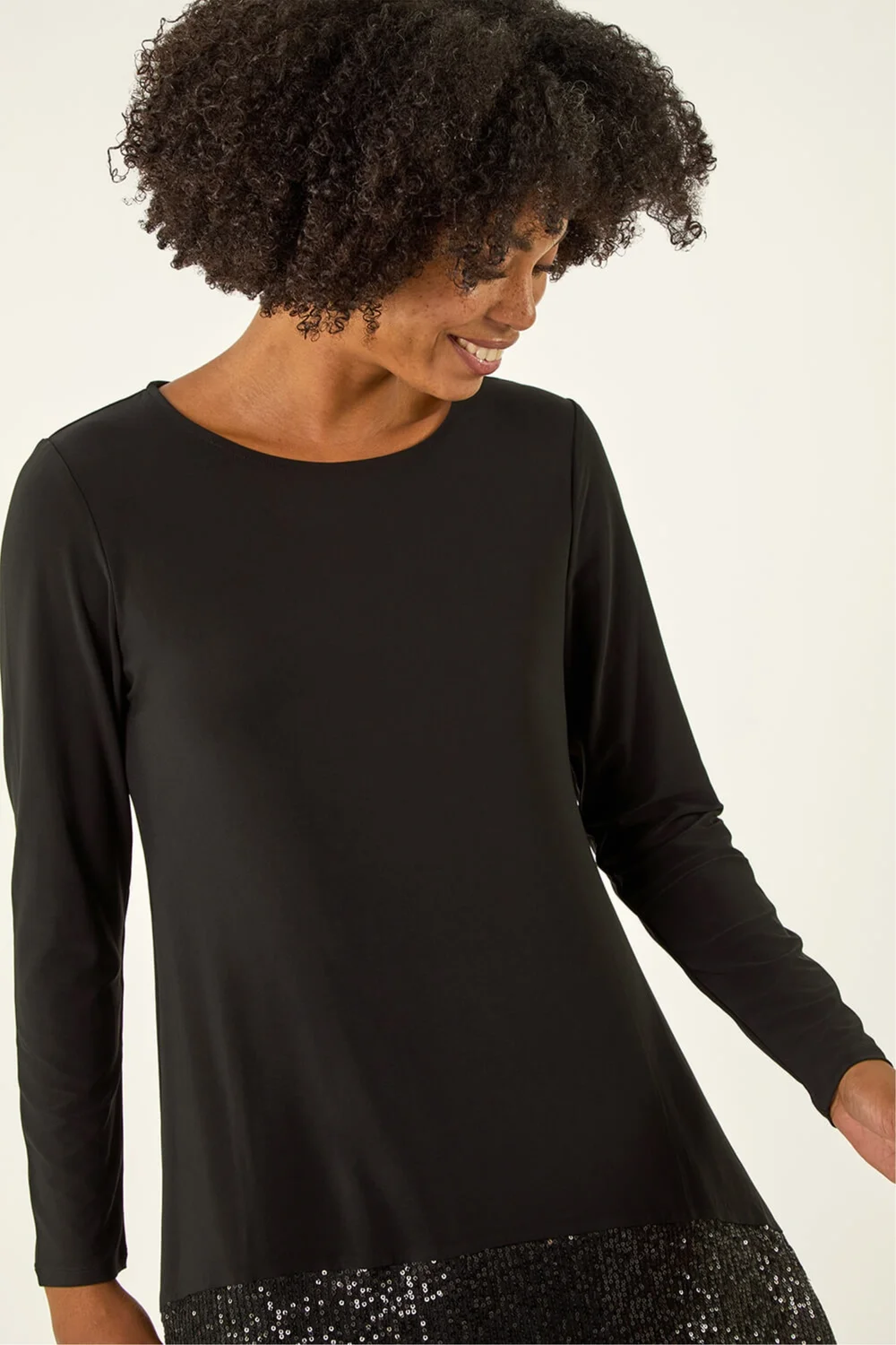 Roman Black Sequin Hem Tunic Stretch Top - 10 Image 4