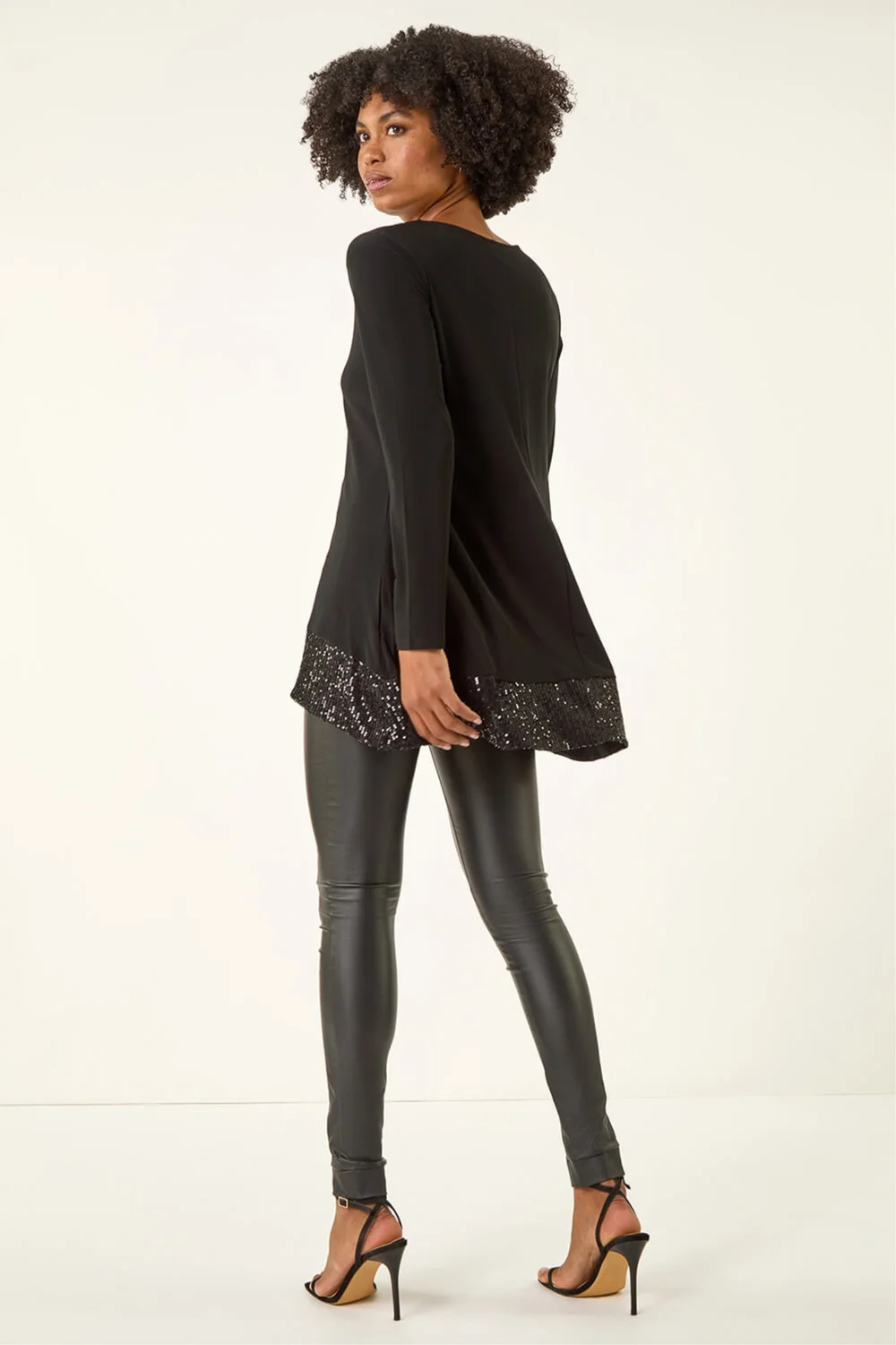 Roman Black Sequin Hem Tunic Stretch Top - 10 Image 3