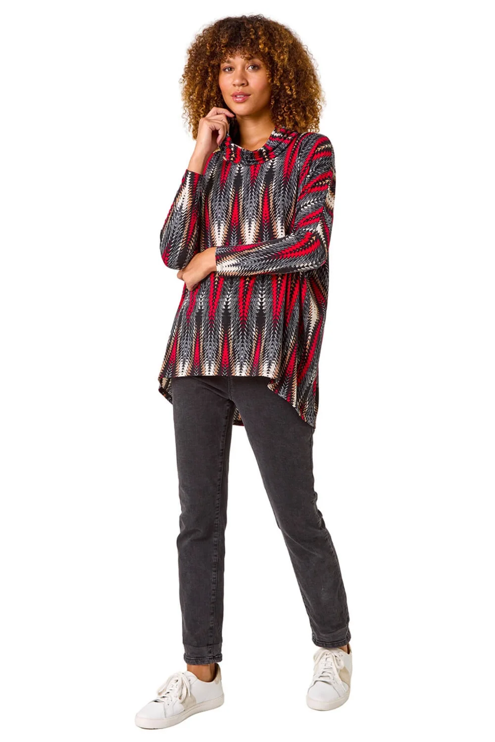 Roman Red Abstract Relaxed Cowl Neck Tunic Top - Size 10 Image 2