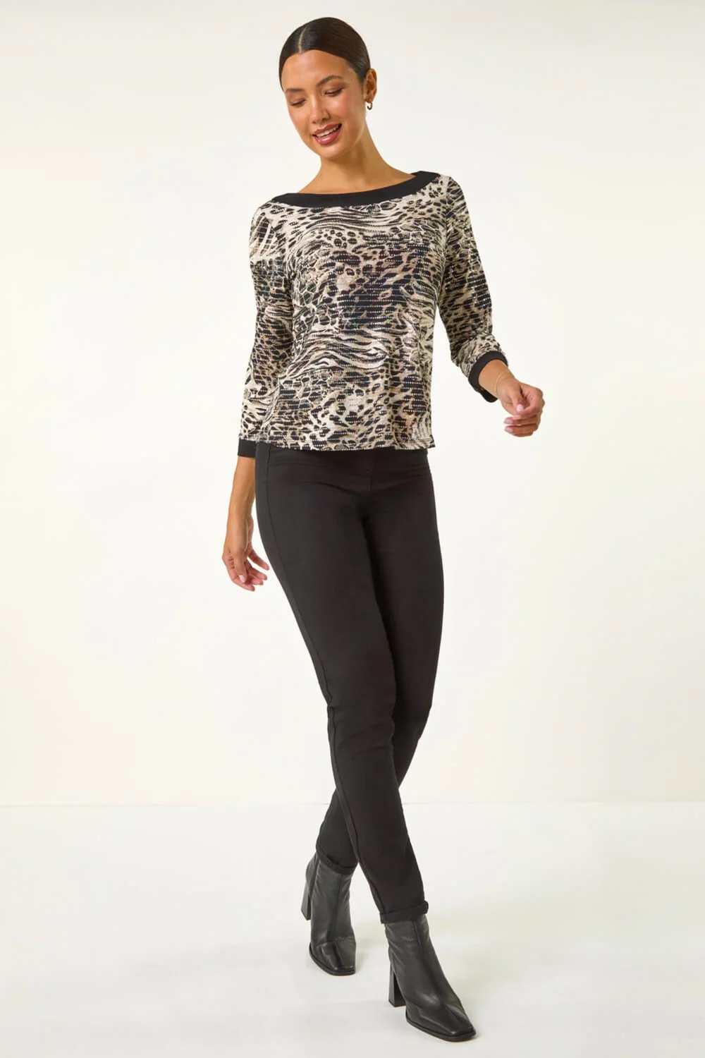 Roman Natural Animal Print Holgraphic Top - Size 24 Image 3