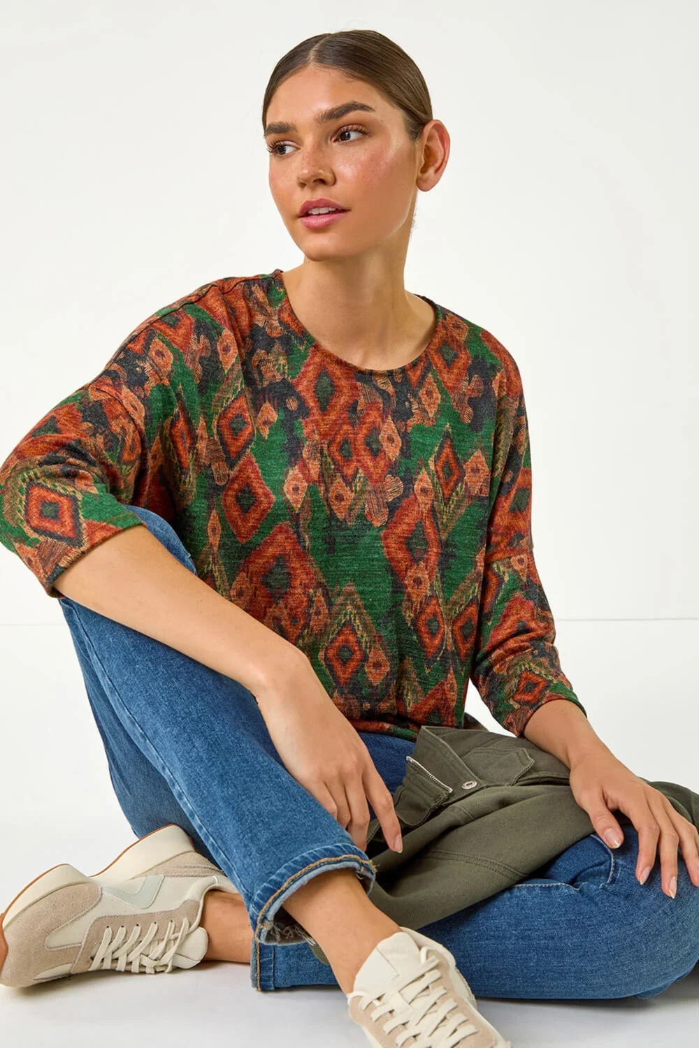 Roman Green Abstract Aztec Print Top - Size 10 Image 3