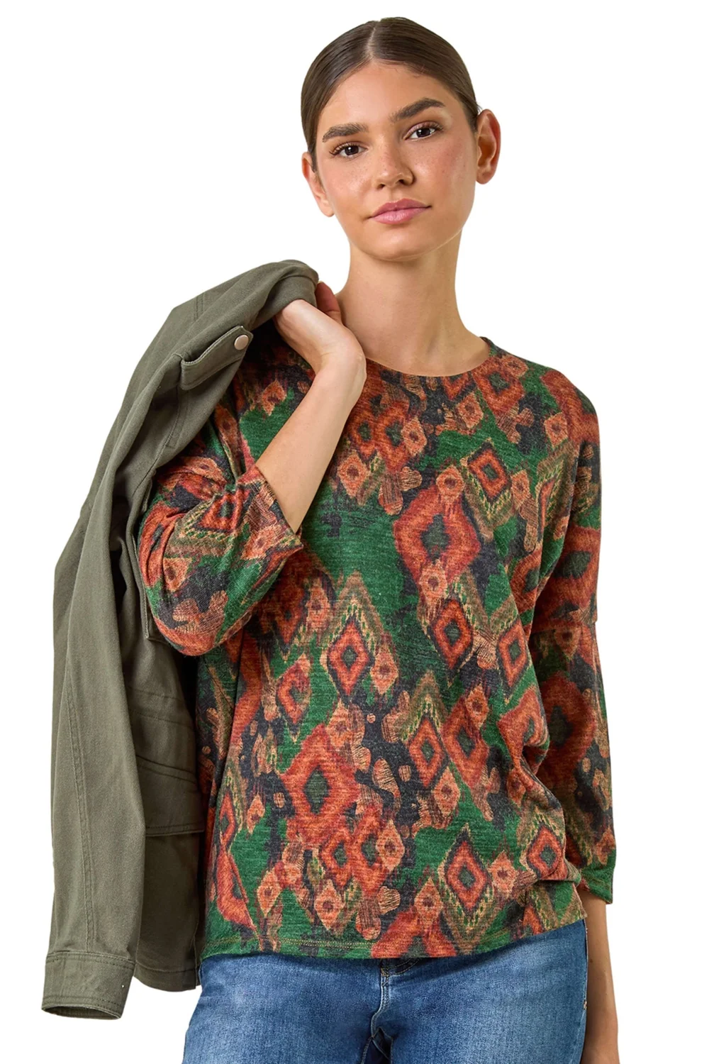 Roman Green Abstract Aztec Print Top - Size 10 Image 1