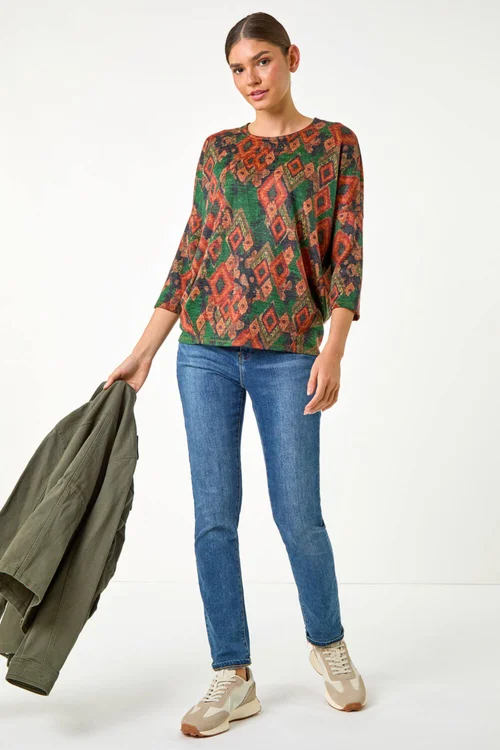 Roman Green Abstract Aztec Print Top - Size 10 Image 4