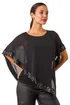Roman Black Sequin Hem Overlay Stretch Top - Size 24 Image 1