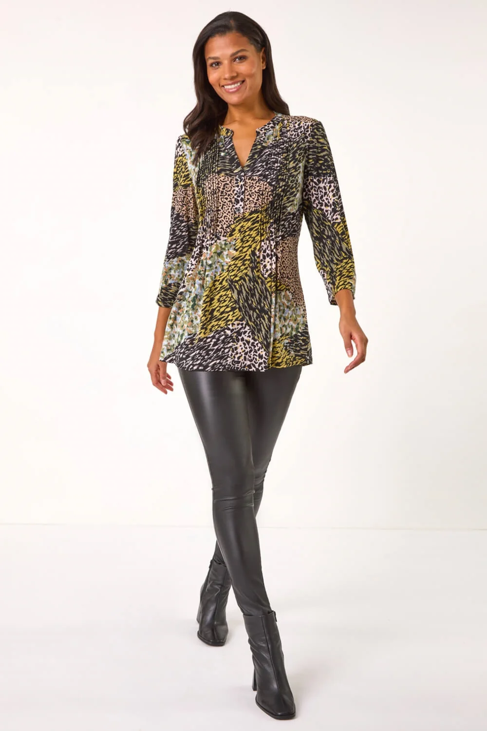 Roman Green Contrast Pattern Pintuck Pleat Shirt - Size 14 Image 3