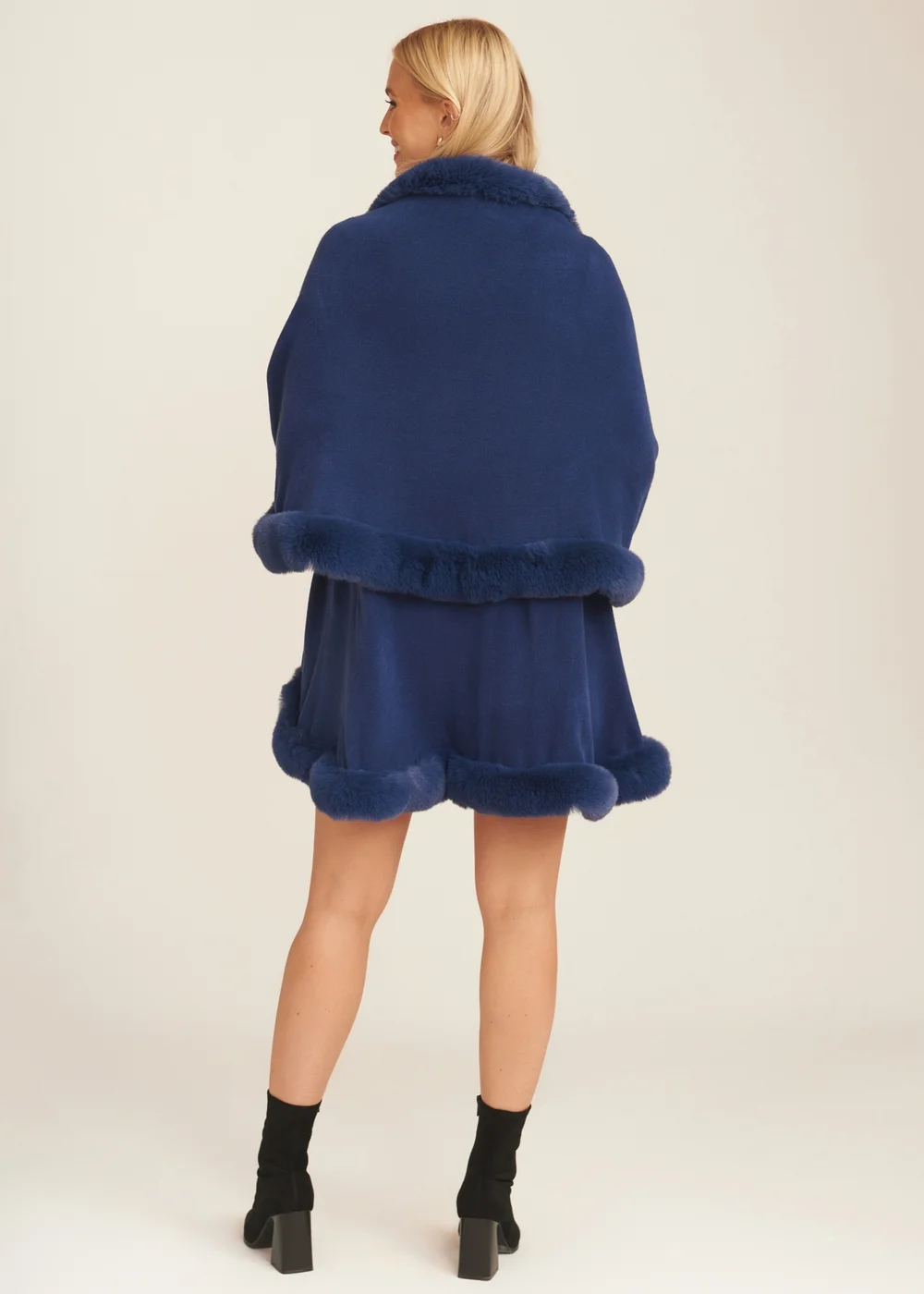 Gini London Blue Fur Trim Double Layer Cape - Small/Medium Image 2