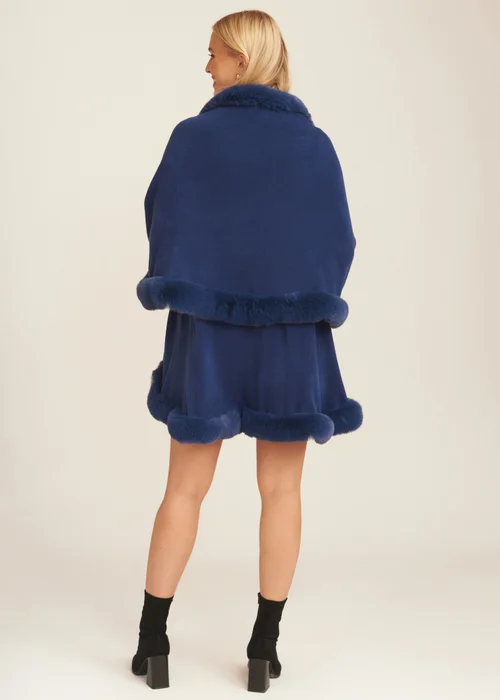 Gini London Blue Fur Trim Double Layer Cape - Small/Medium Image 2