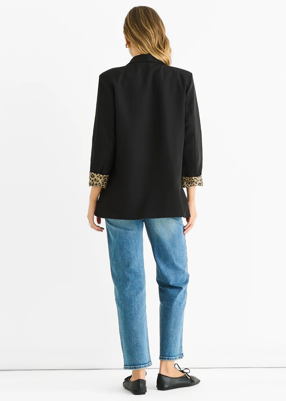 Gini London Black Contrast Animal Edge to Edge Blazer - M/L Image 2
