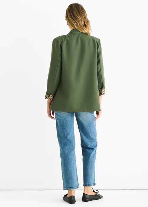 Gini London Khaki Contrast Animal Edge to Edge Blazer - M/L Image 2