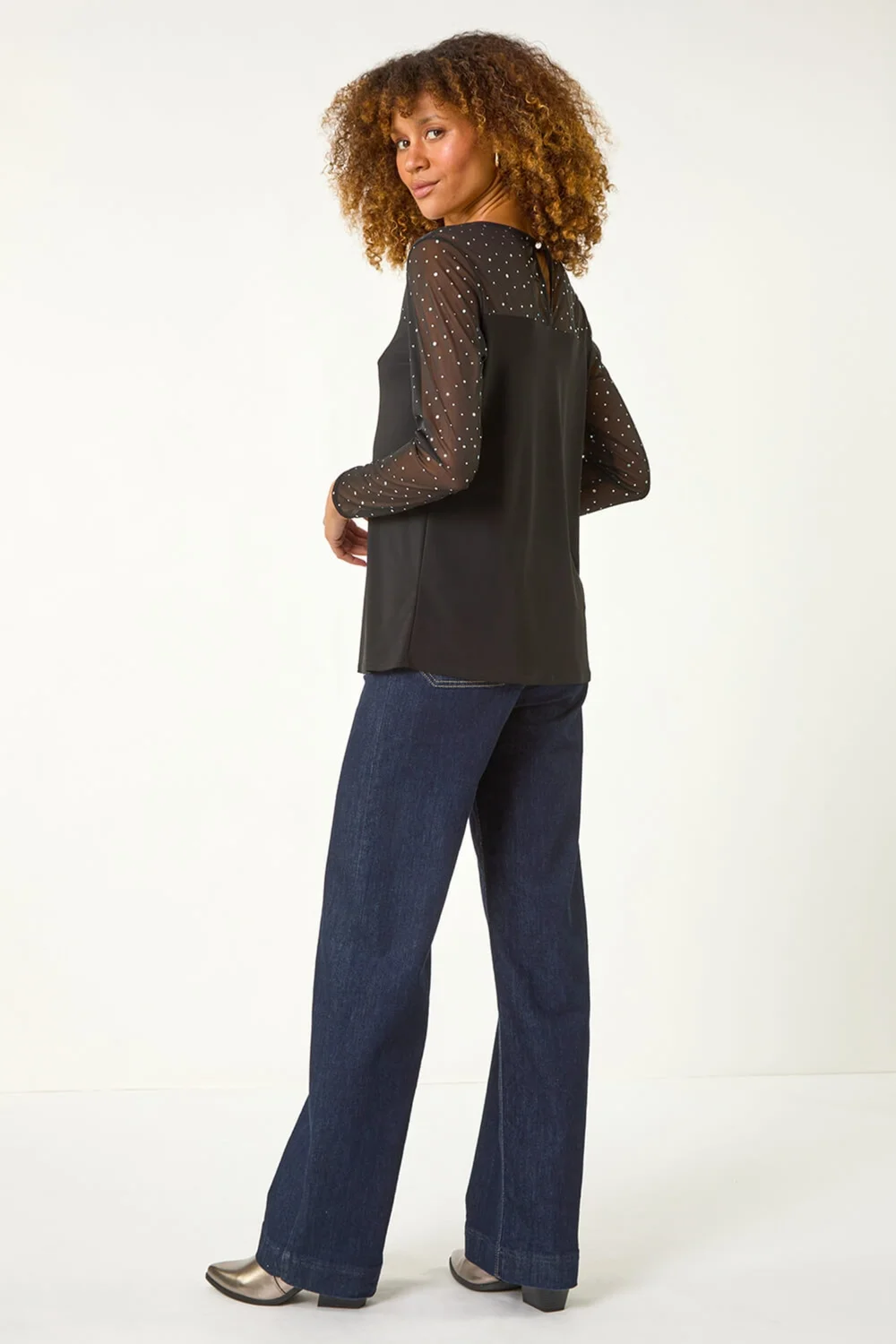 Roman Black Holographic Foil Mesh Sleeve Top - 10 Image 4