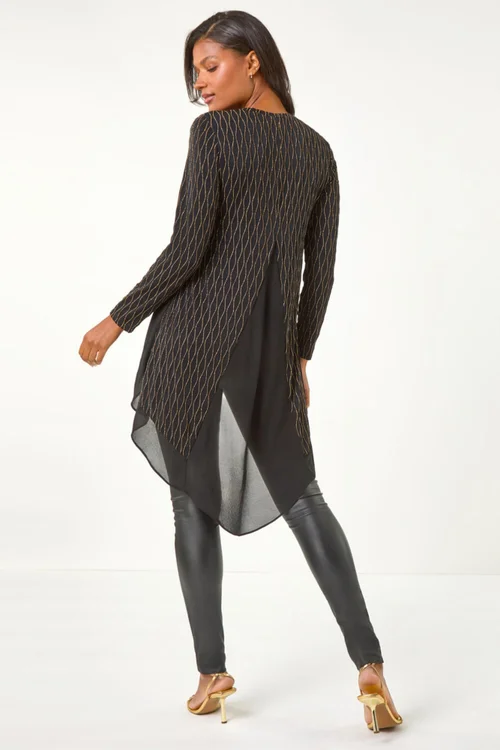 Roman Gold Metallic Print Chiffon Hem Stretch Top - Size 22 Image 2