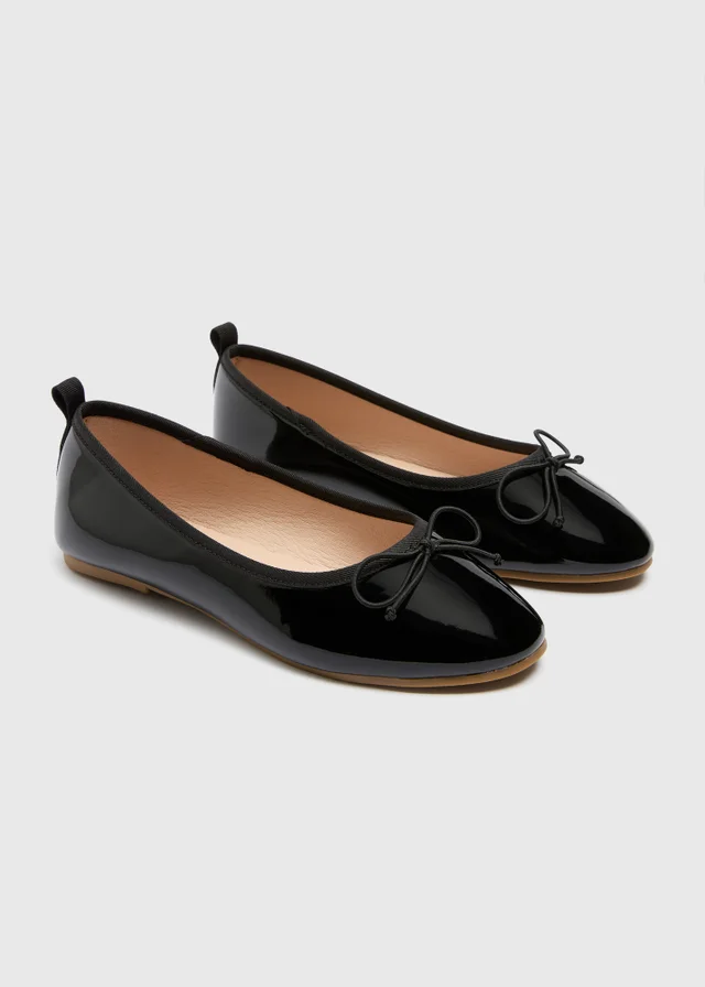 Girls Black Ballet Flat Shoes (Younger 12-Older 5)