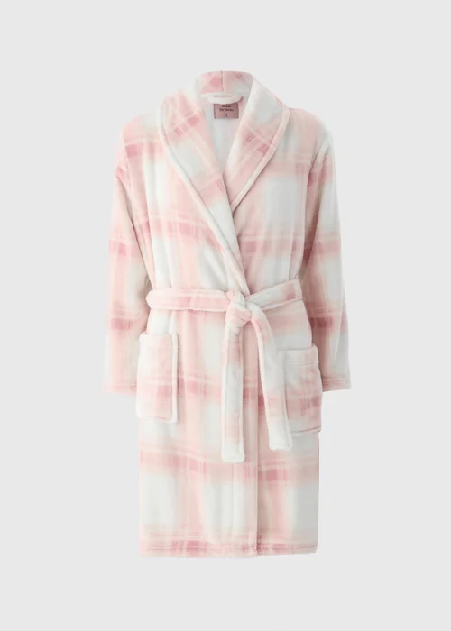 check dressing gown ladies Ladies Dressing Gown Womens Luxury Tartan Check Robe Hooded Sherpa Housecoat