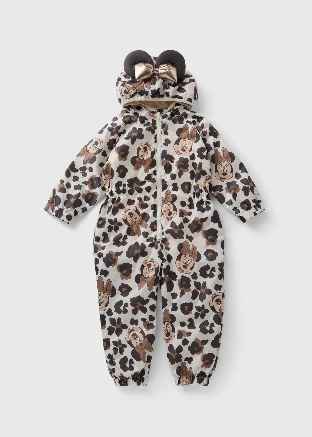 Disney Girls Cream Leopard Minnie Mouse Puddle Suit (1-7yrs) - 1-1.5 Yrs Image 1