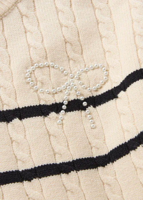 Girls Cream Striped Cable Jumper (7-15yrs) - 7 Yrs Image 2