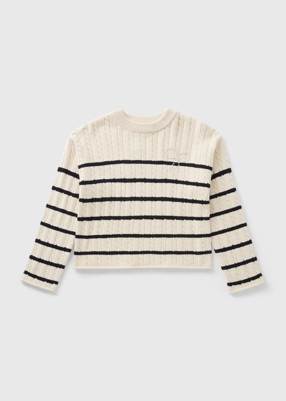 Girls Cream Striped Cable Jumper (7-15yrs) - 7 Yrs Image 1