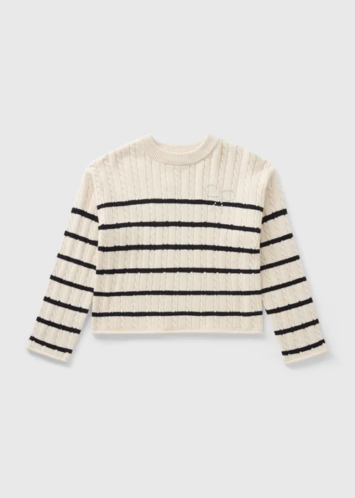 Girls Cream Striped Cable Jumper (7-15yrs) - 7 Yrs Image 1