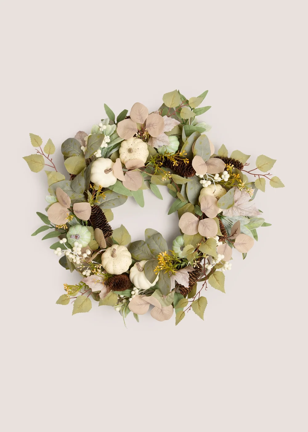 Green & Cream Pumpkin Leaf Wreath Image 1