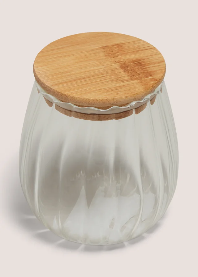 Glass Curved Ribbed Small Jar