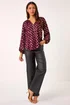 Roman Burgundy Spot Foil Print Blouse - Size 16 Image 3