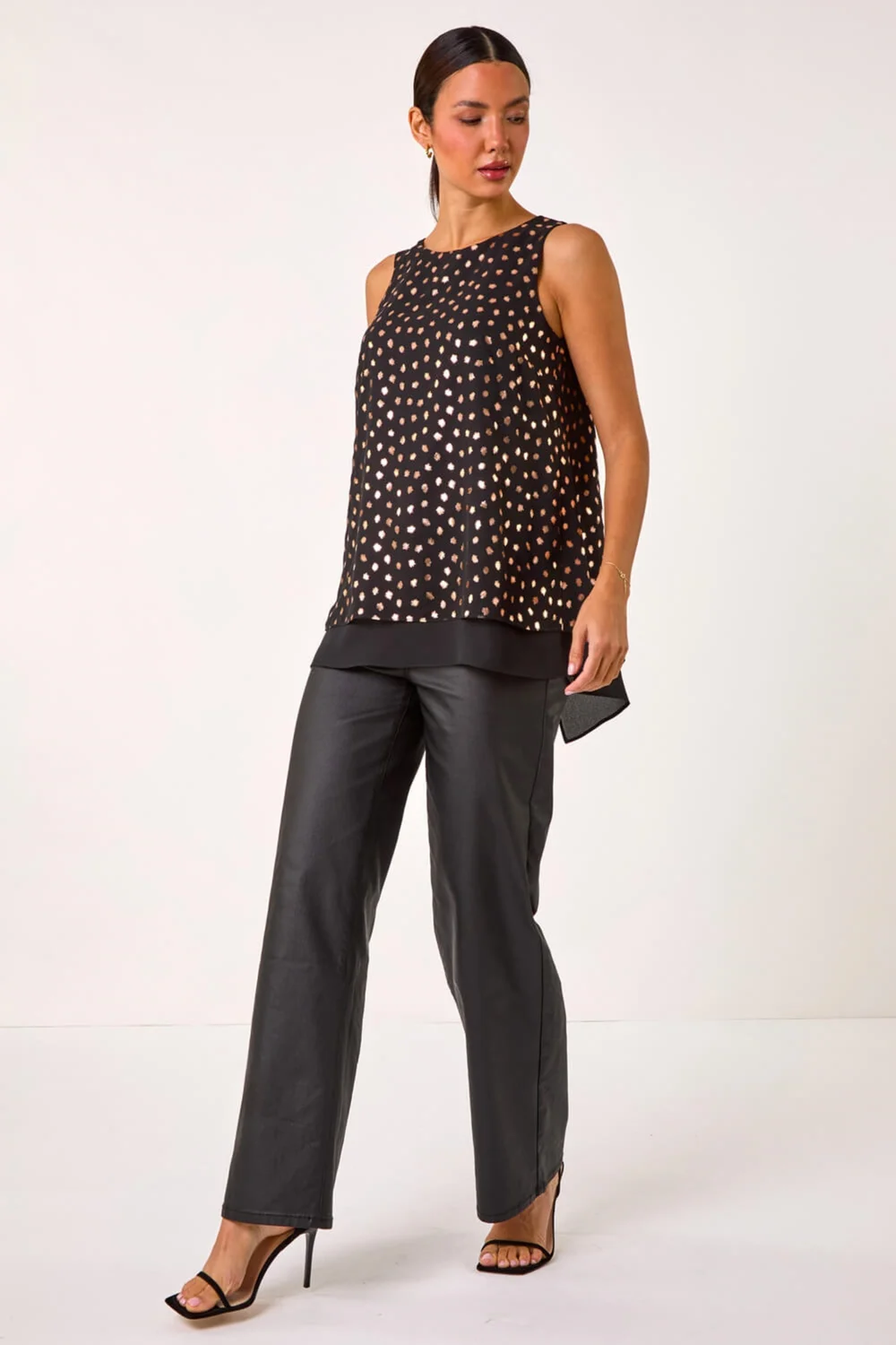 Roman Bronze Foil Spot Print Double Layer Top - 10 Image 4
