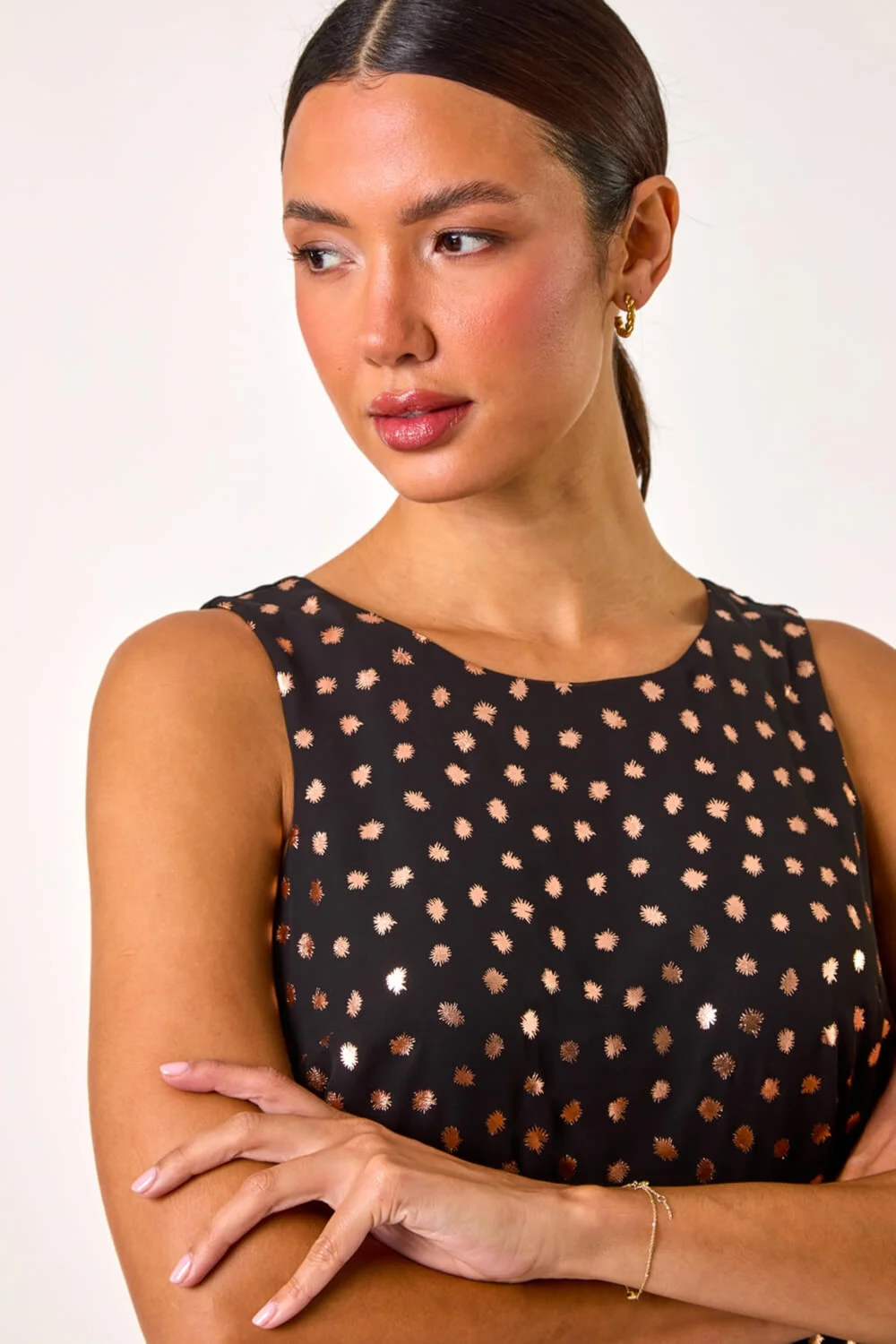 Roman Bronze Foil Spot Print Double Layer Top - 10 Image 2