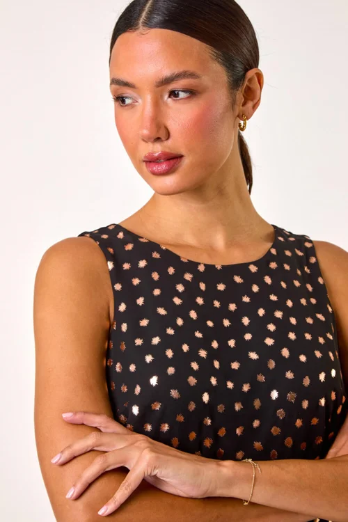 Roman Bronze Foil Spot Print Double Layer Top - 10 Image 2