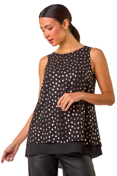 Roman Bronze Foil Spot Print Double Layer Top - 10 Image 1