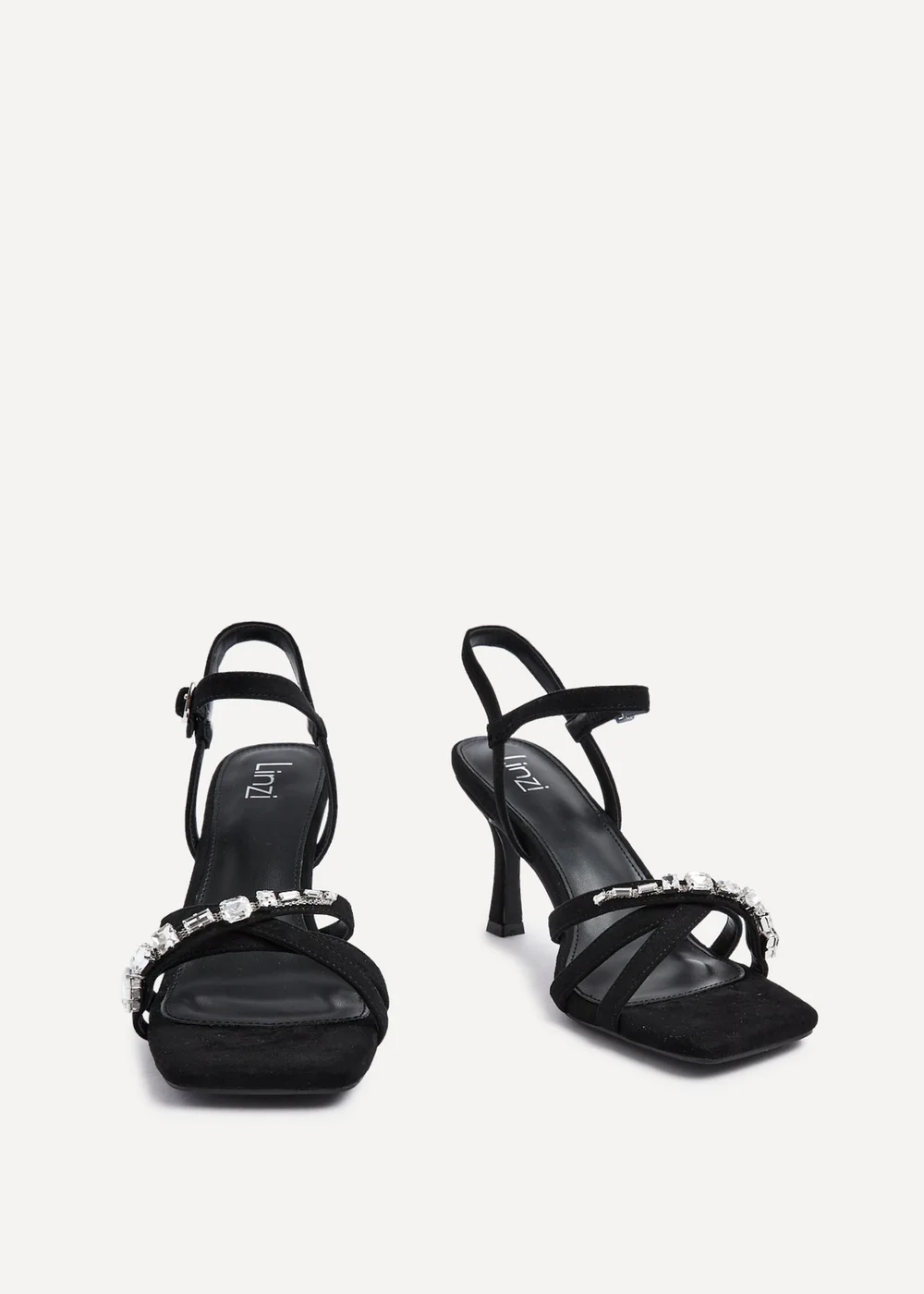 Linzi Eva Black Faux Suede Diamante Embellished Heels - 3 Image 3