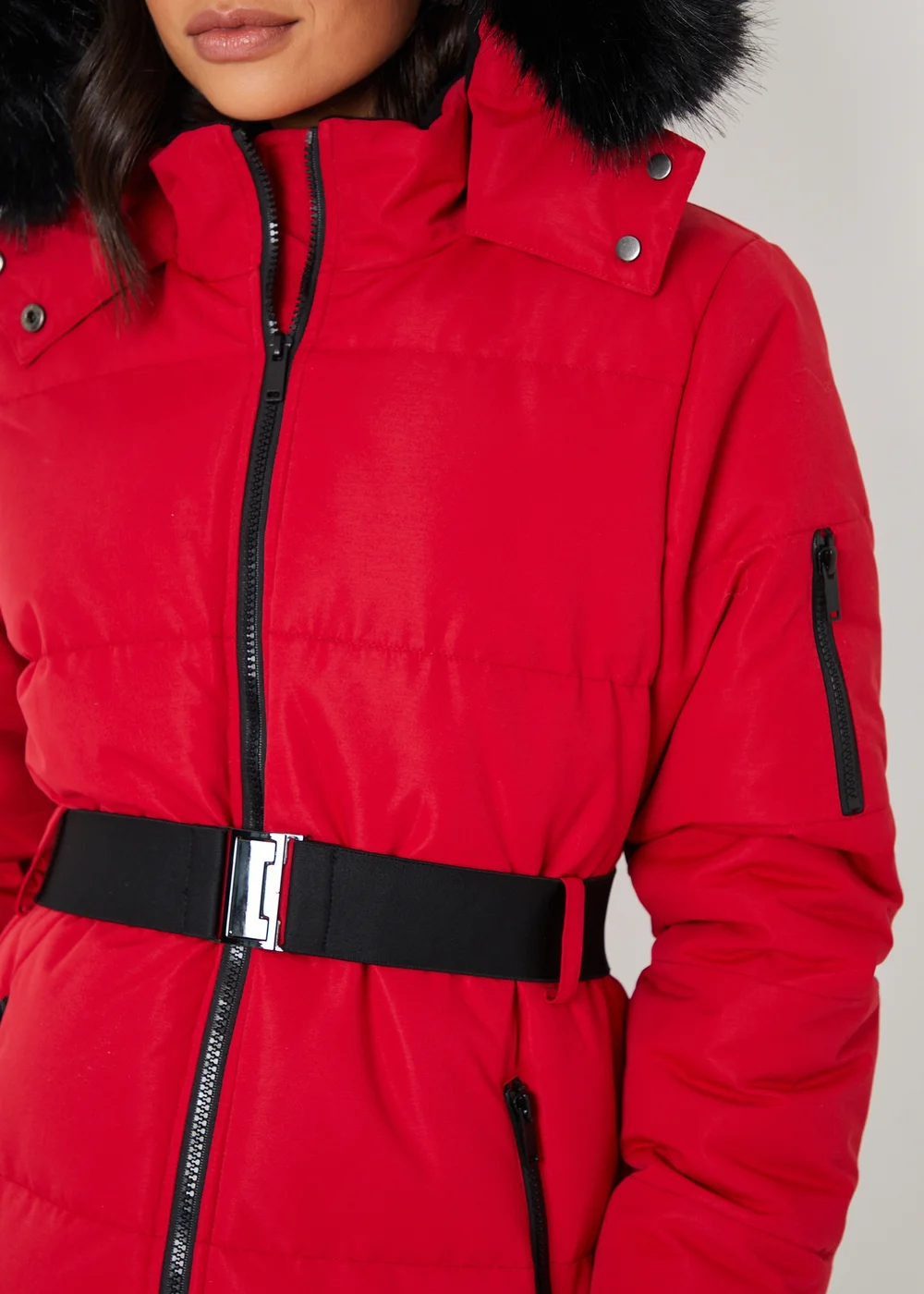 Threadbare Red Belted Padded Ski Jacket - 8 Image 5