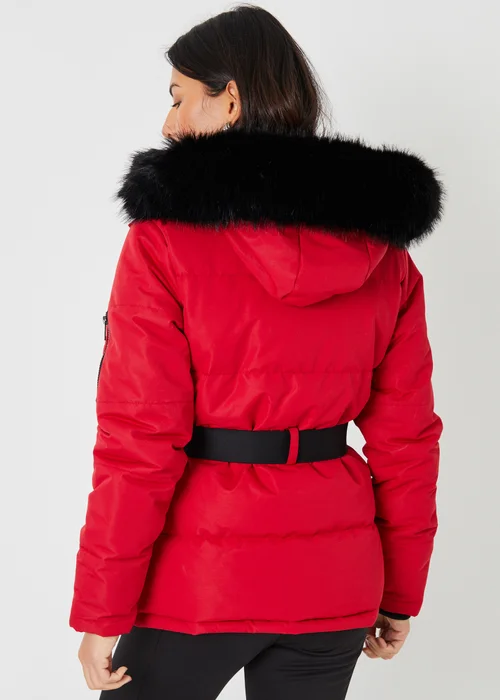 Threadbare Red Belted Padded Ski Jacket - 8 Image 2