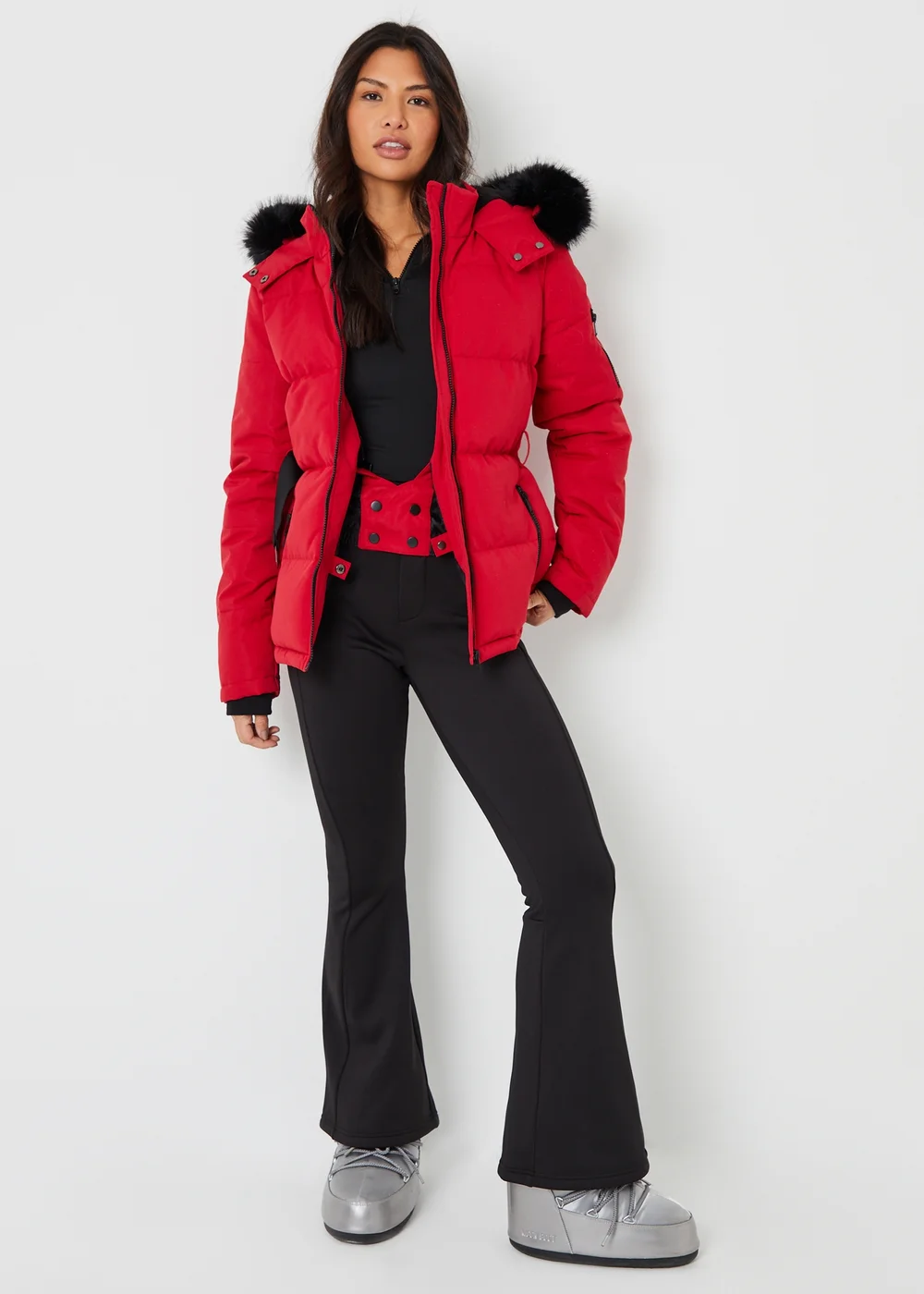 Threadbare Red Belted Padded Ski Jacket - 8 Image 4