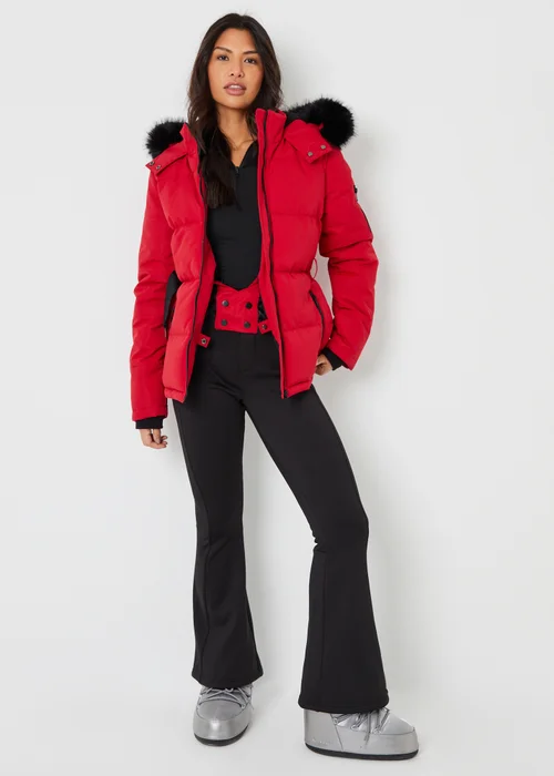 Threadbare Red Belted Padded Ski Jacket - 8 Image 4