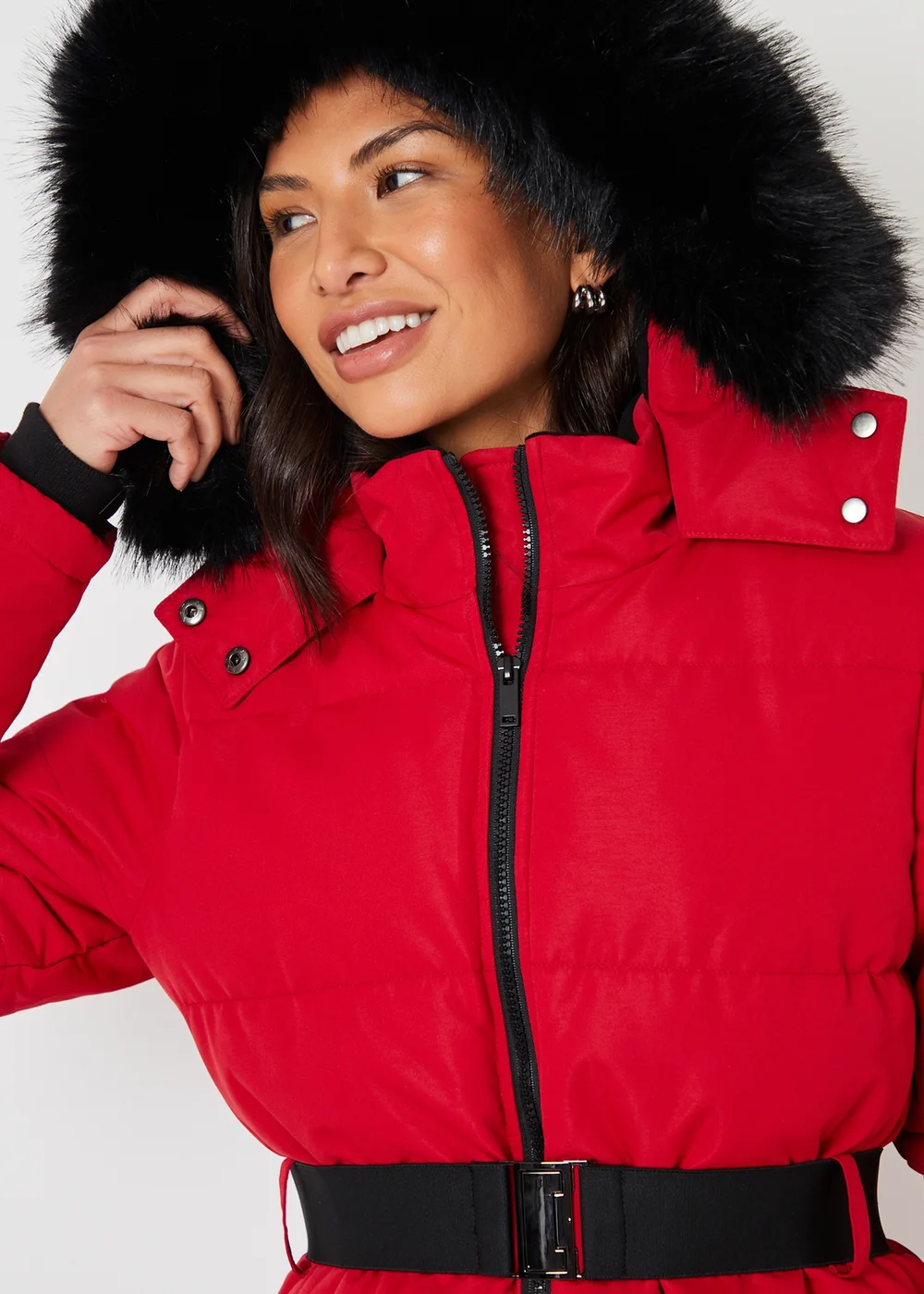 Threadbare Red Belted Padded Ski Jacket - 8 Image 3
