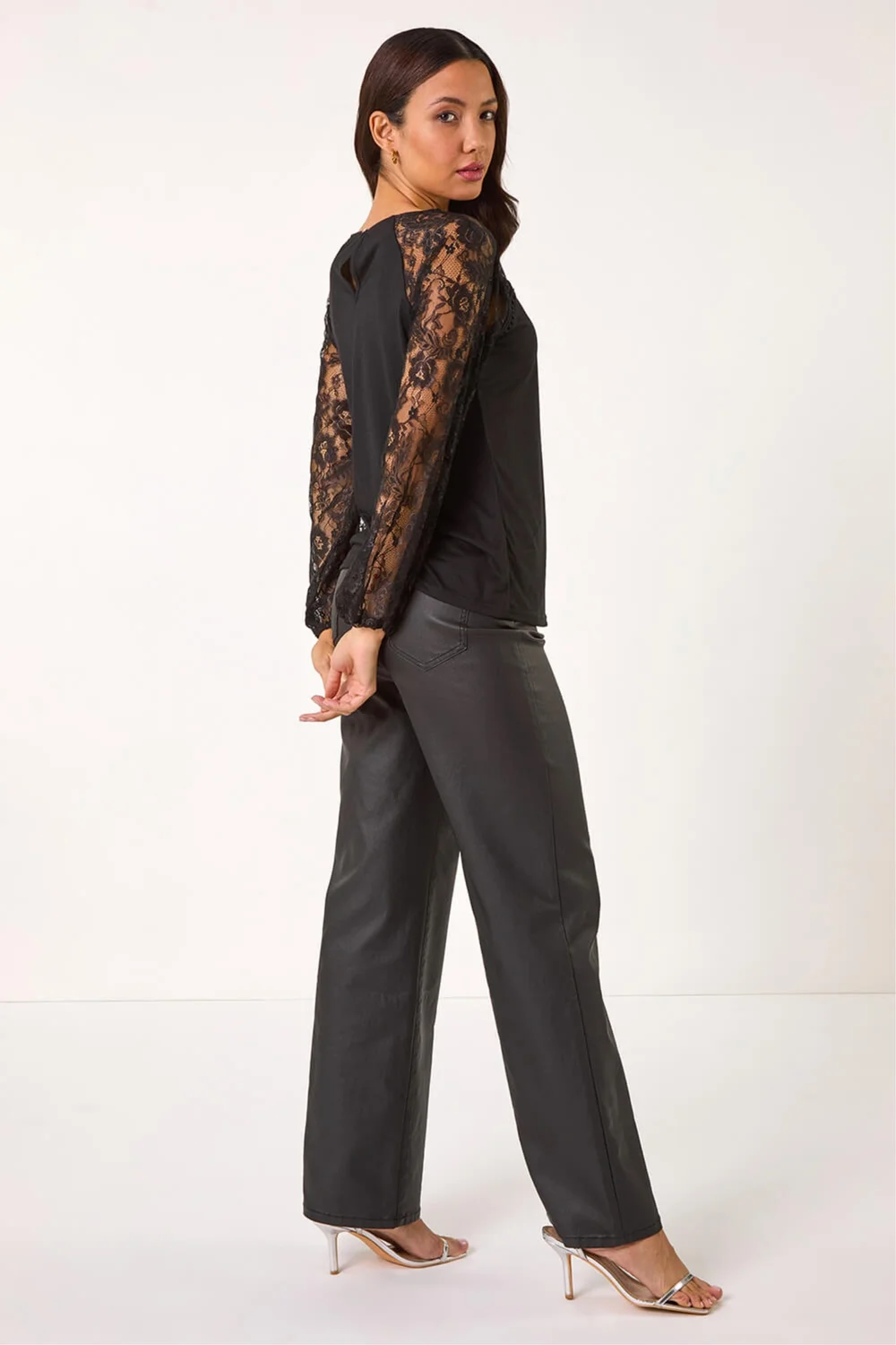Roman Black Lace Sleeve Stretch Tunic Top - 18 Image 3
