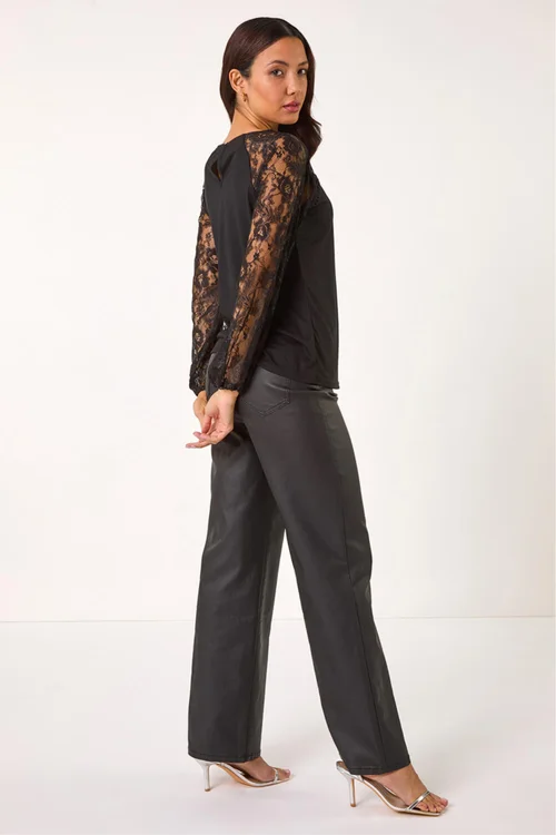 Roman Black Lace Sleeve Stretch Tunic Top - 18 Image 3