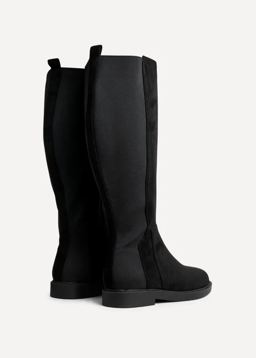 Linzi Steel Wide Fit Black Faux Leather Knee High Stretch Boot - 3 Image 5